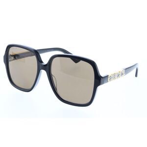 Gucci GG1189S-001 Oversized Black Square Sunglasses with Gold Cutout Temples and
